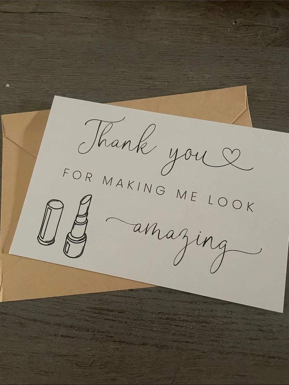 Wedding Makeup Artist Thank You Card With Brown Envelope